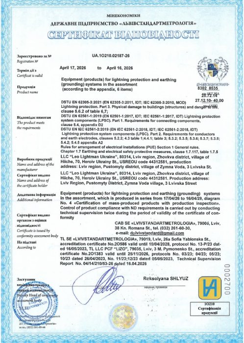 Certificate of conformity for products LEO LIGHTMAN™ (UKRAINE): English version